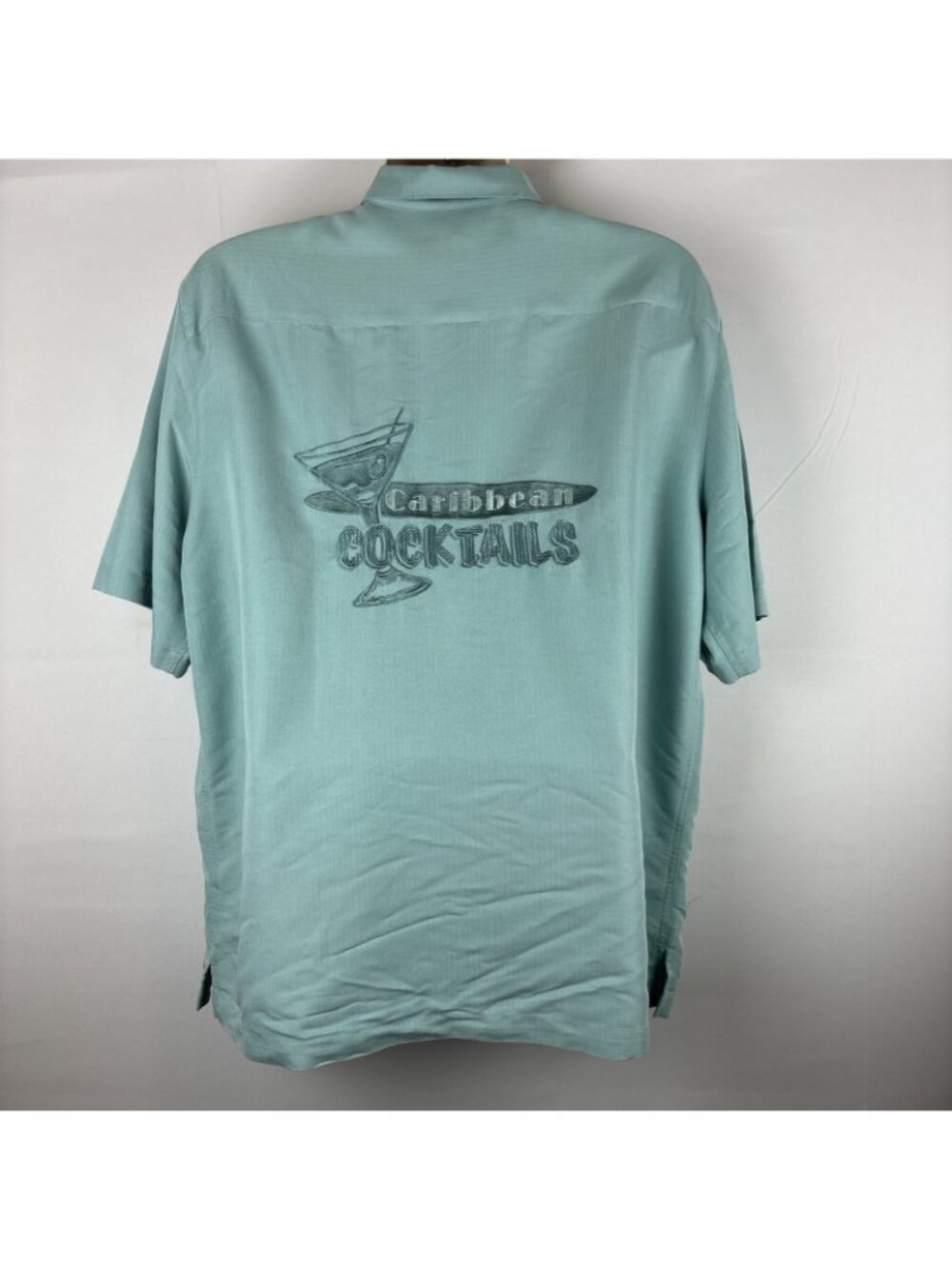 Caribbean Collared Casual Shirt Mens Sz L Sea Foam Green Shoulder To Hem 30” - Picture 3 of 4